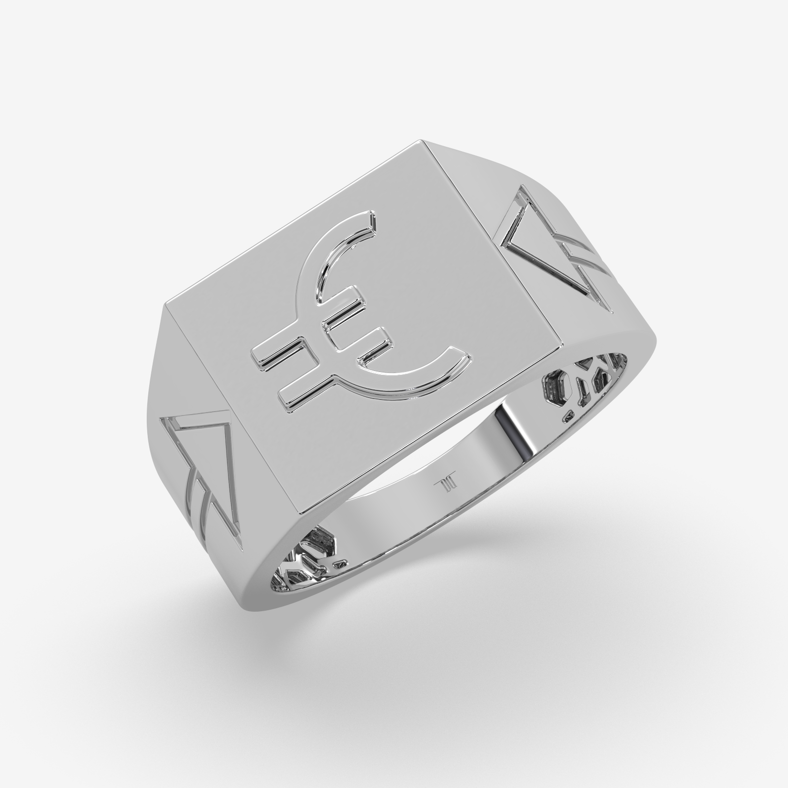 Men’s Solid Gold Euro Sign Signet Ring | Luxurious Currency Symbol Statement Band