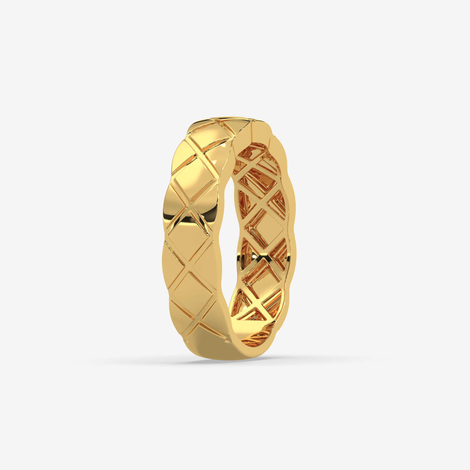 Unisex Solid Gold Quilted Band Ring | Timeless Matelassé Textured Wedding Band & Stacking Ring