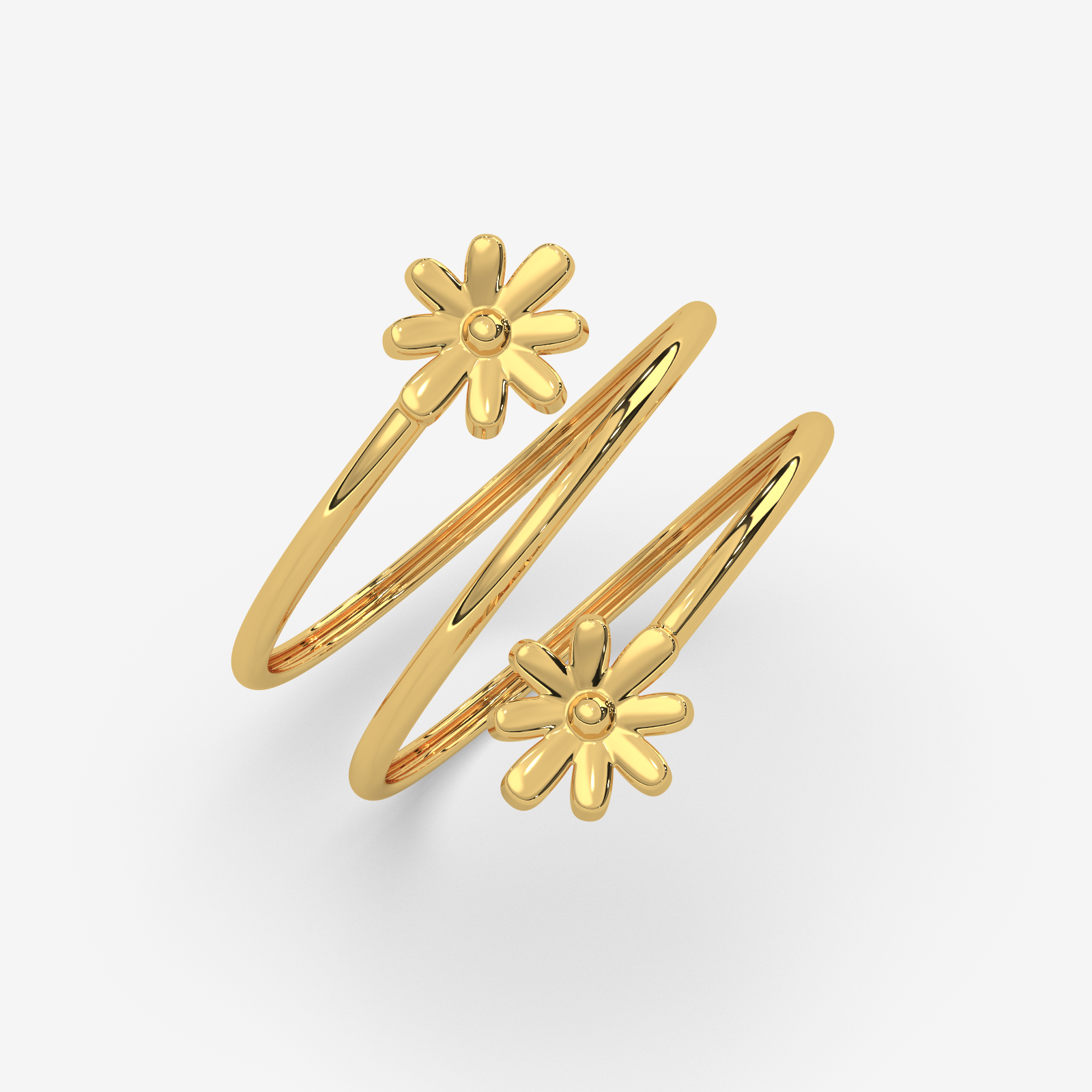 18K Gold Floral Spiral Ring | Double Daisy Wrap Design for Women
