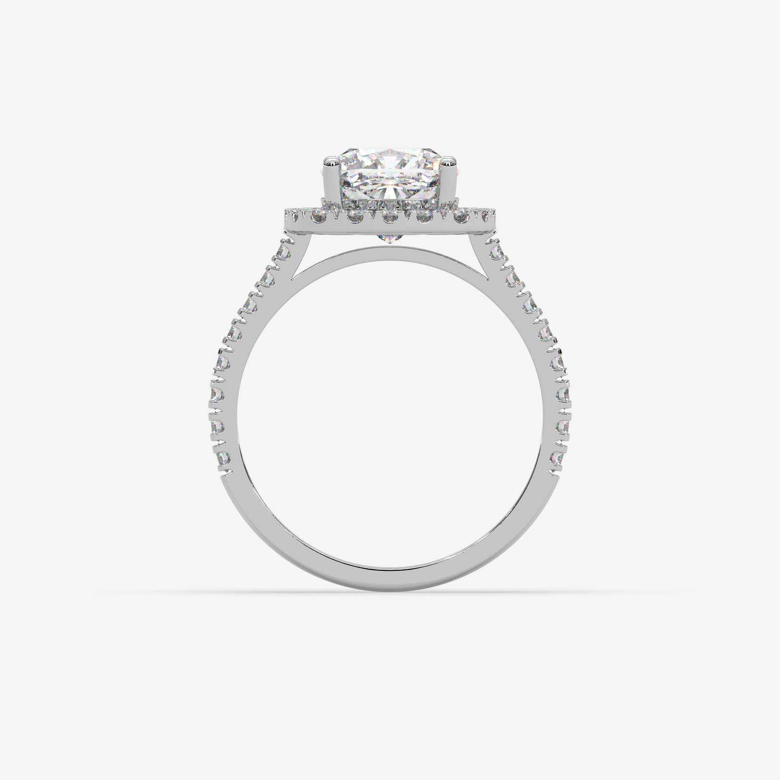 Solid Gold Cushion Cut Diamond Halo Engagement Ring | Pave Set Band