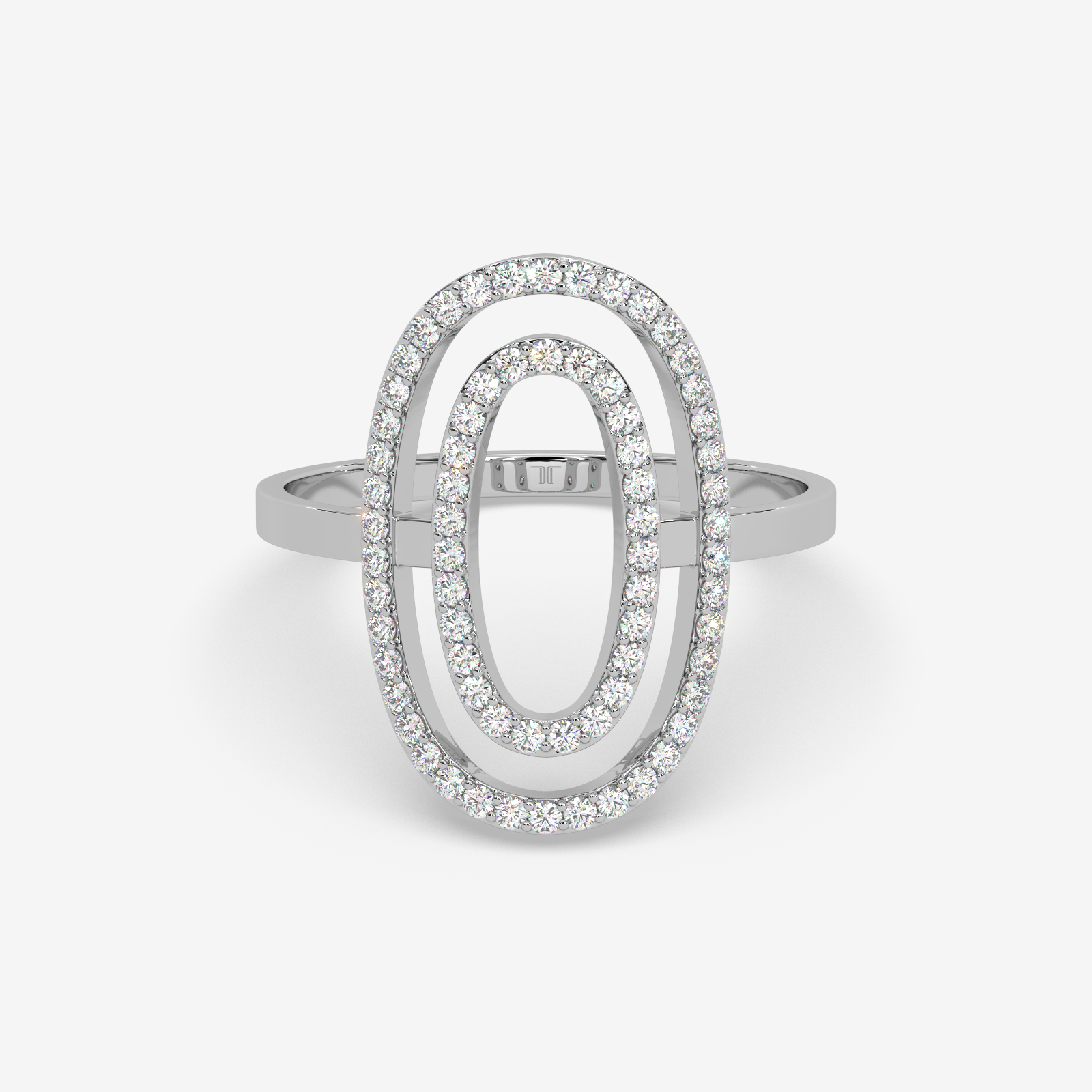 18K Gold Double Oval Diamond Statement Ring | Modern Geometric Open Hoop Ring for Women