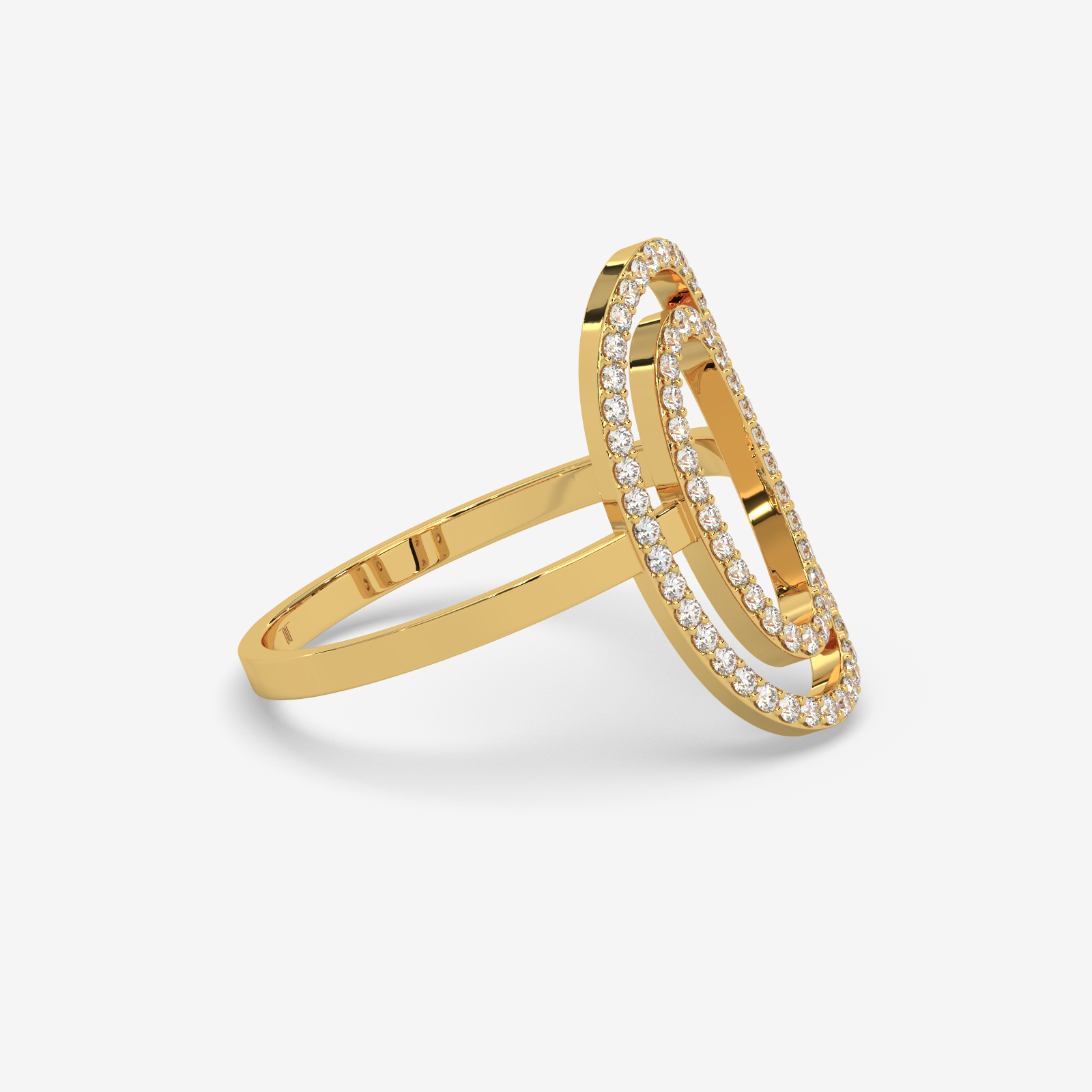 18K Gold Double Oval Diamond Statement Ring | Modern Geometric Open Hoop Ring for Women