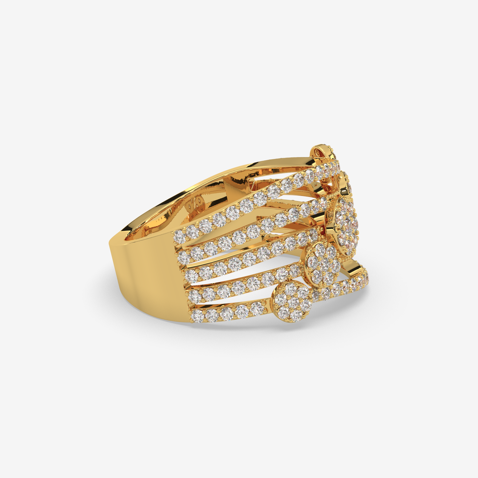 Solid Gold Multi-Row Diamond Cluster Statement Ring | 5-Band Stacked Wave Ring