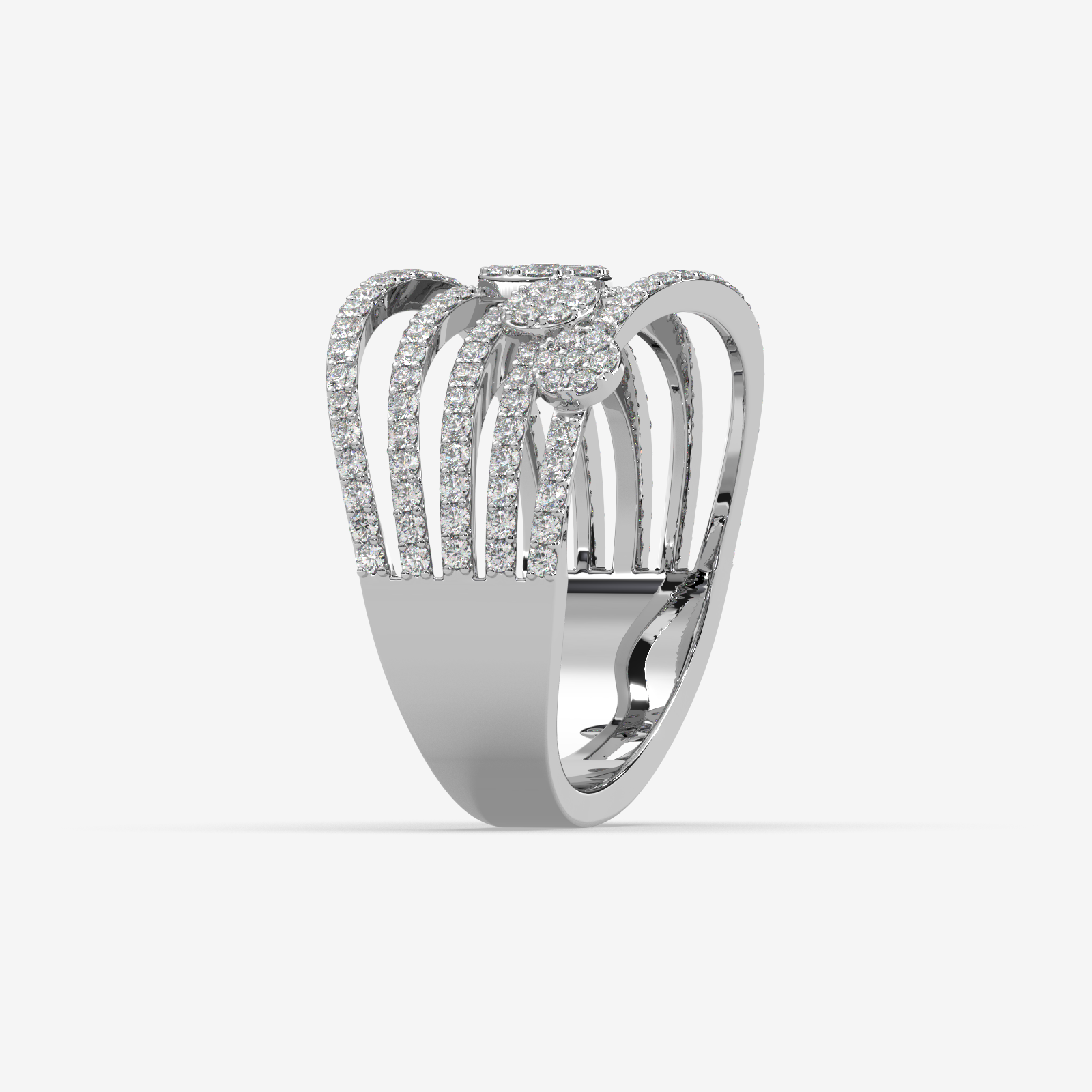 Solid Gold Multi-Row Diamond Cluster Statement Ring | 5-Band Stacked Wave Ring
