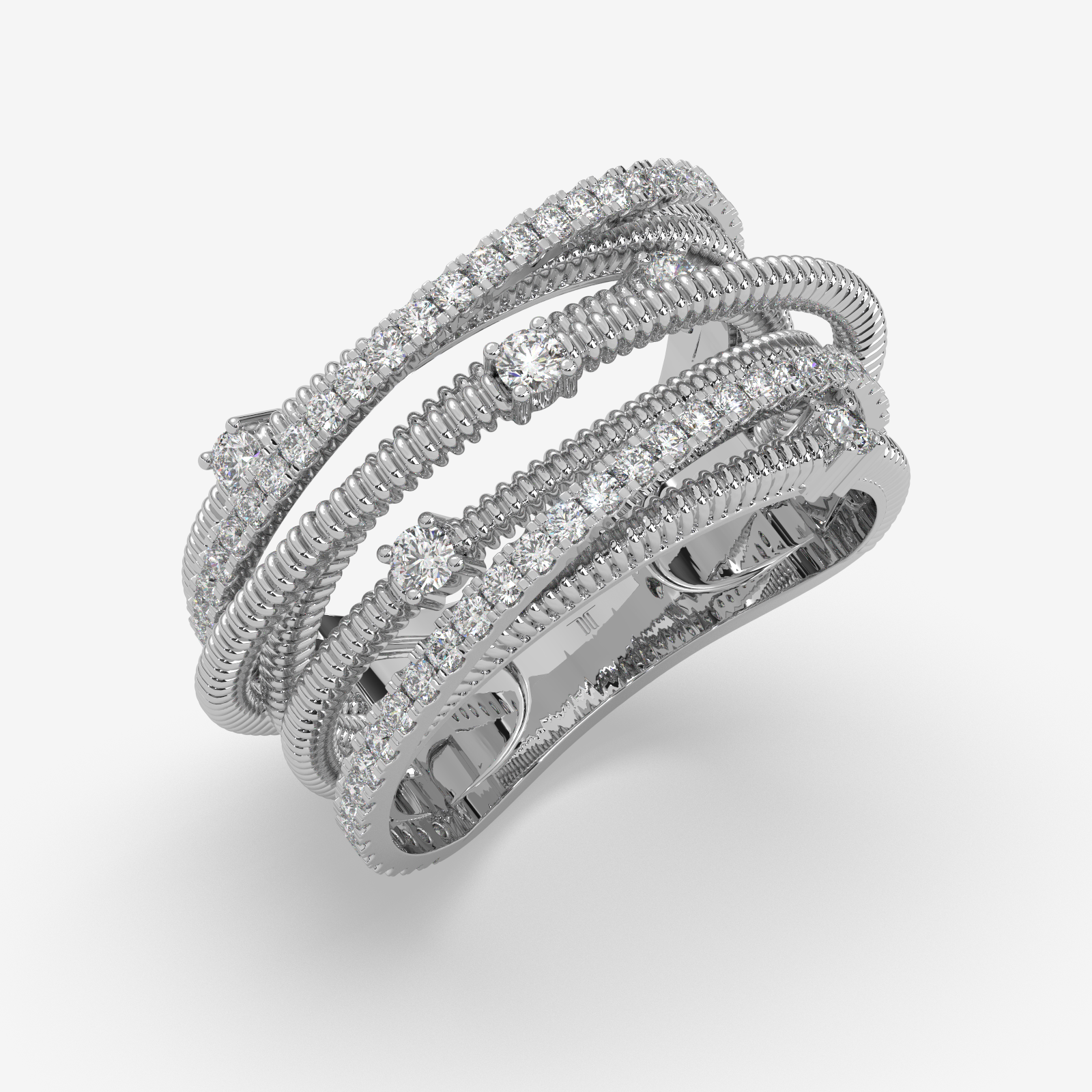 18k Gold Multi-Row Crossover Diamond Ring | Twisted Rope Statement Band for Women