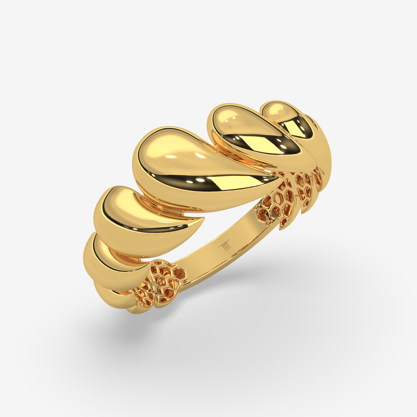 Sublime Solid Gold Swirling Statement Ring for Women | Handcrafted High-Polish Gold Band