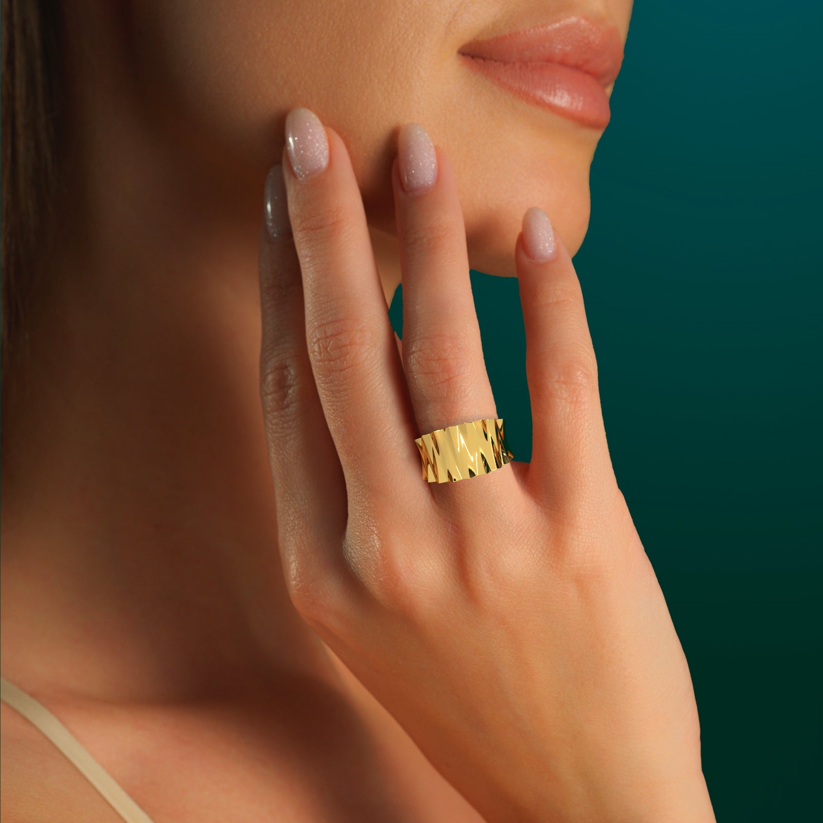 18k Gold Sculptural Band Ring | Bold Geometric Statement Ring for Men & Women