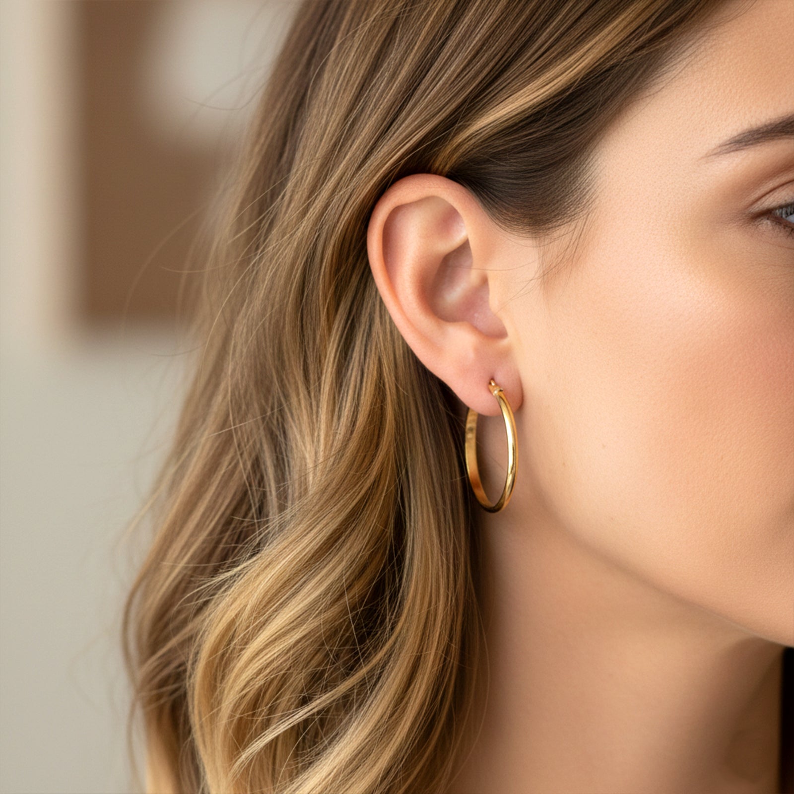 Classic 18k Solid Gold Hoop Earrings | High-Polish Minimalist Gold Hoops for Women