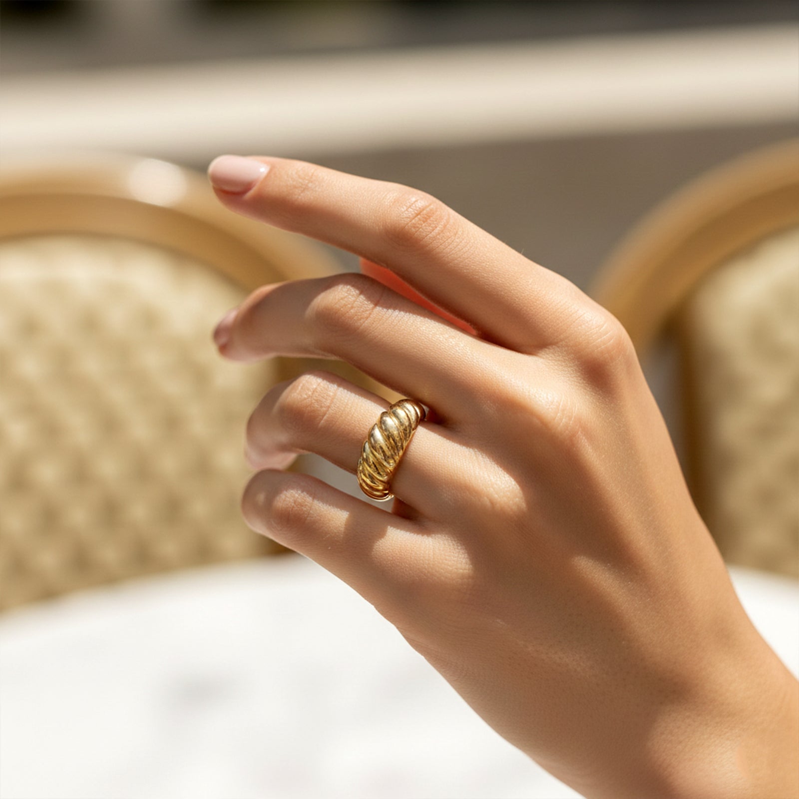 18k Gold Ribbed Croissant Dome Ring | Chunky Statement Band for Women