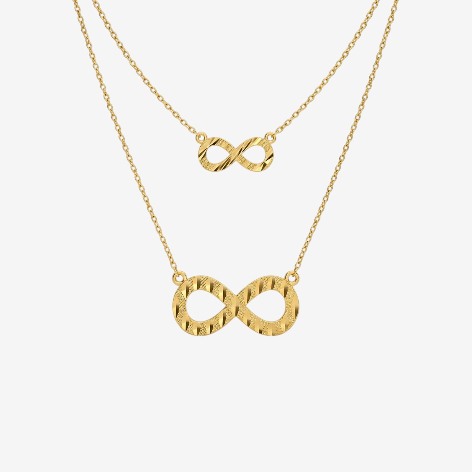 18K Solid Gold Double Layered Infinity Necklace | Dainty Tiered Pendant Chain