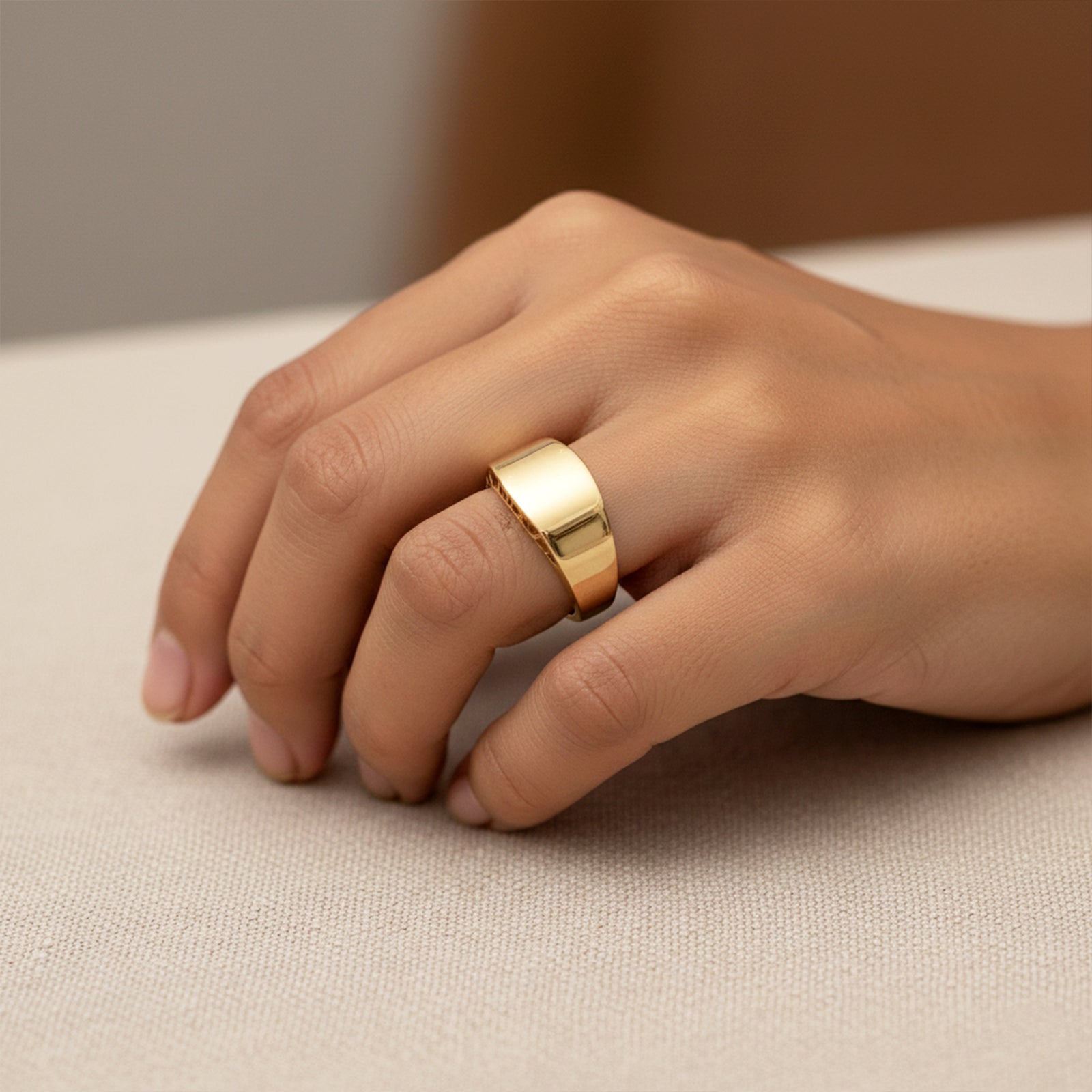 Solid 18k Gold Wide Band Tapered Ring | Minimalist Statement High-Polish Gold Ring for Women