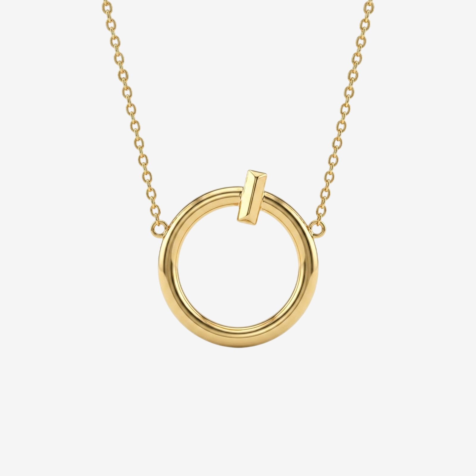 18K Solid Gold Open Circle Toggle Pendant Necklace | Modern Geometric Everyday Jewelry