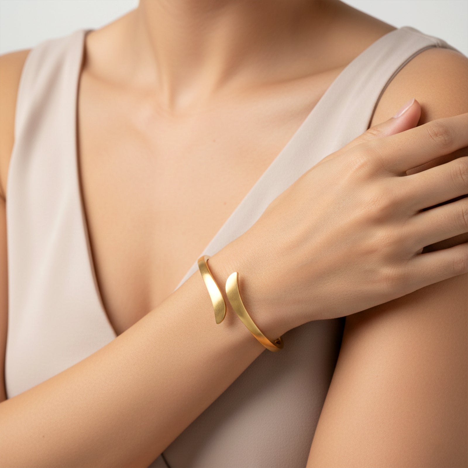 18k Matte Gold Sculptural Bypass Bangle | Handcrafted Minimalist Cuff Bracelet