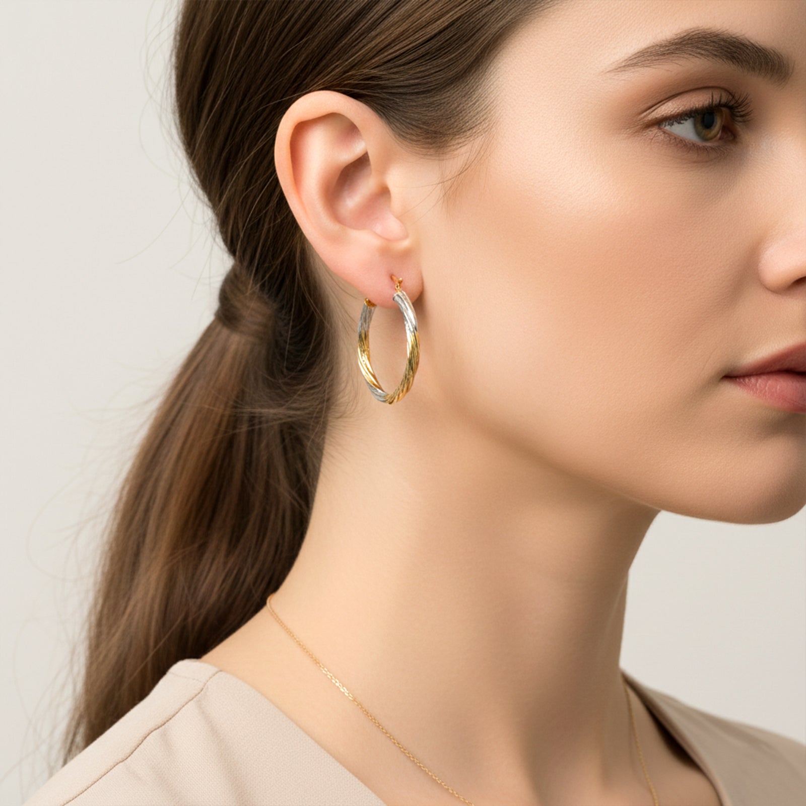 18k Dual-Tone Gold Twisted Hoop Earrings | Luxury Yellow & White Gold Interlocking Hoops