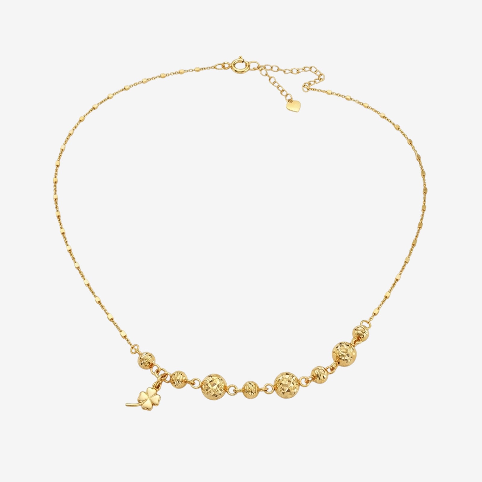 18K Gold Clover & Diamond-Cut Bead Chain Necklace | Fine Jewelry