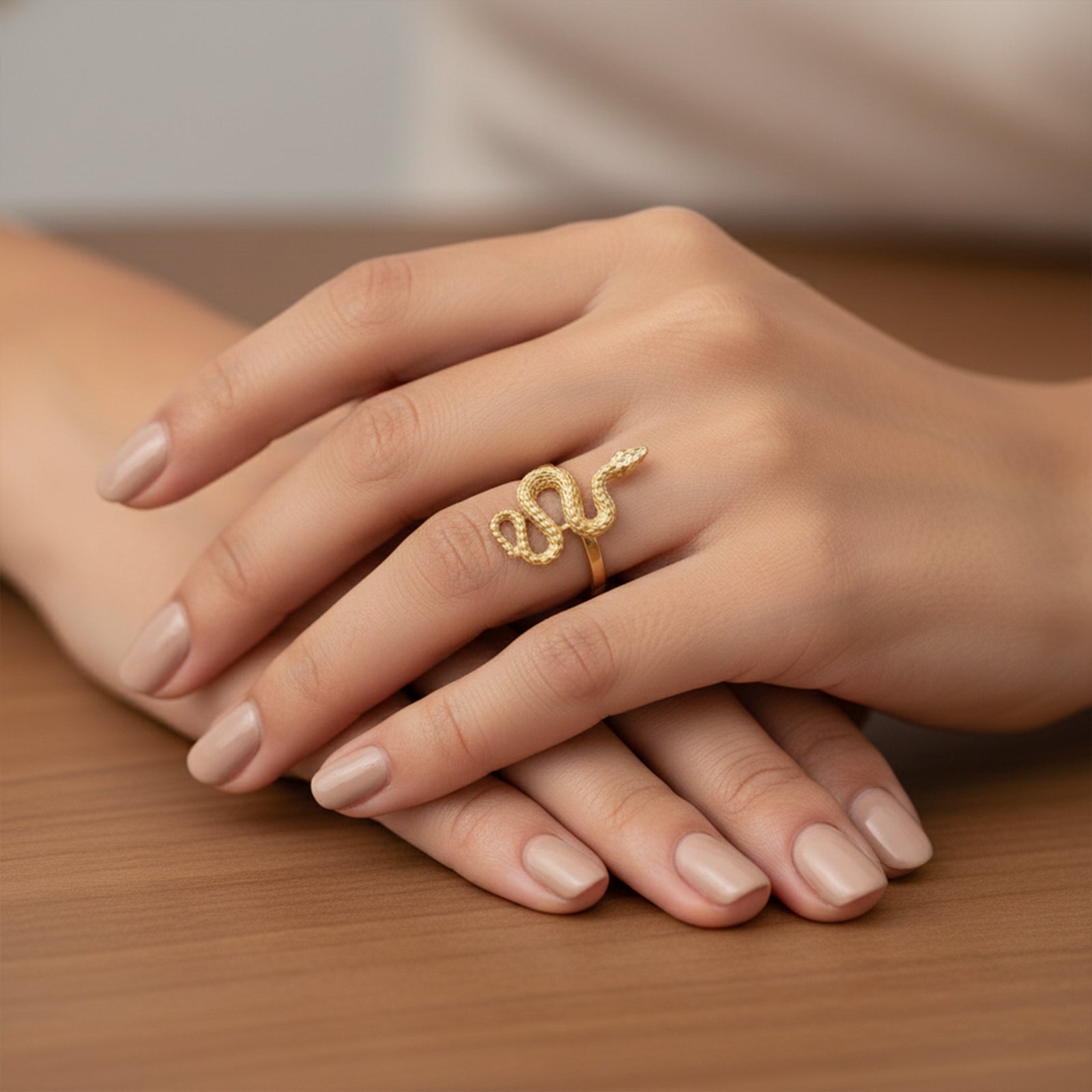 18k Gold Serpent Statement Ring | Textured Snake Wrap Ring for Women