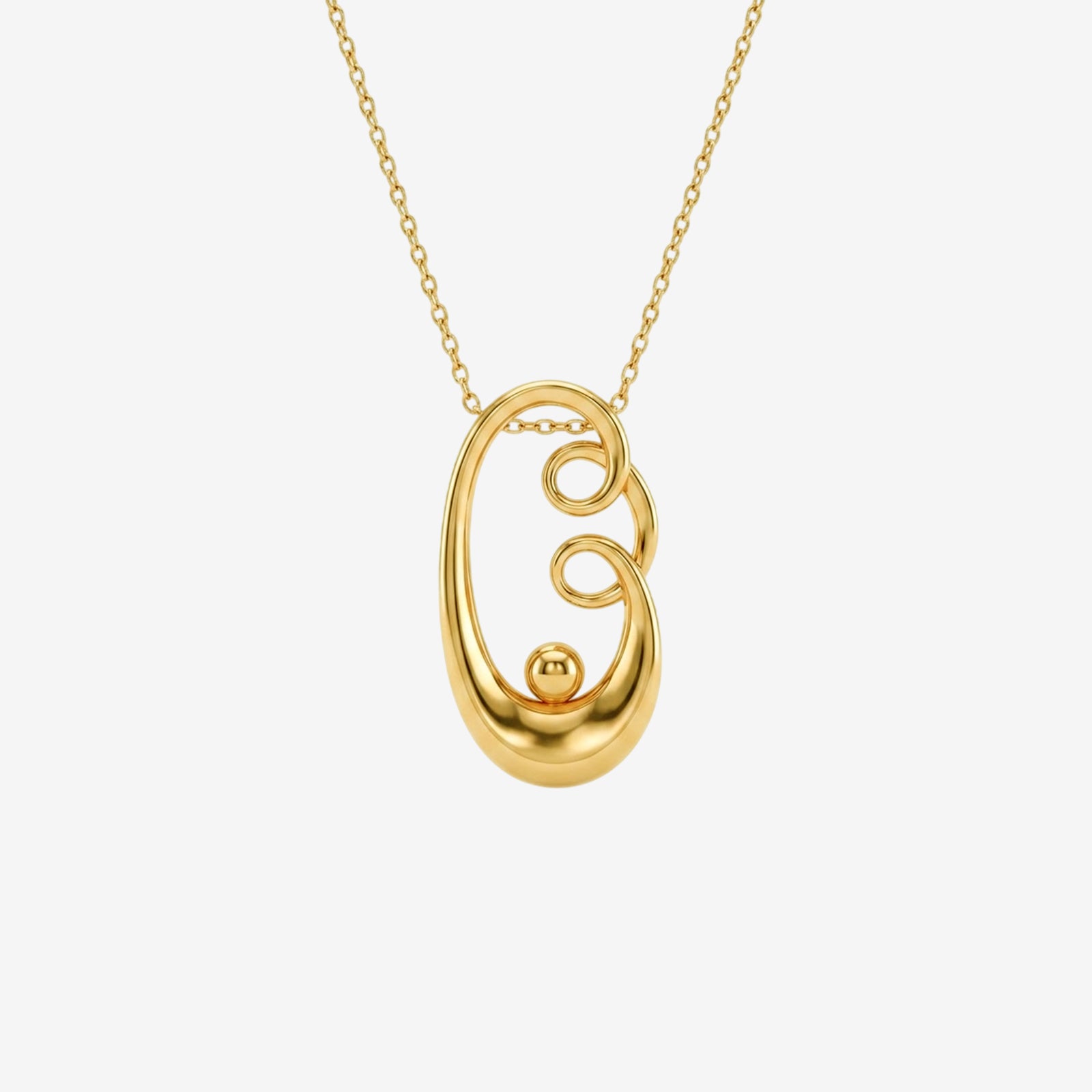 18K Solid Gold Abstract Swirl Pendant Necklace | Modern Motherhood Symbolic Jewellery