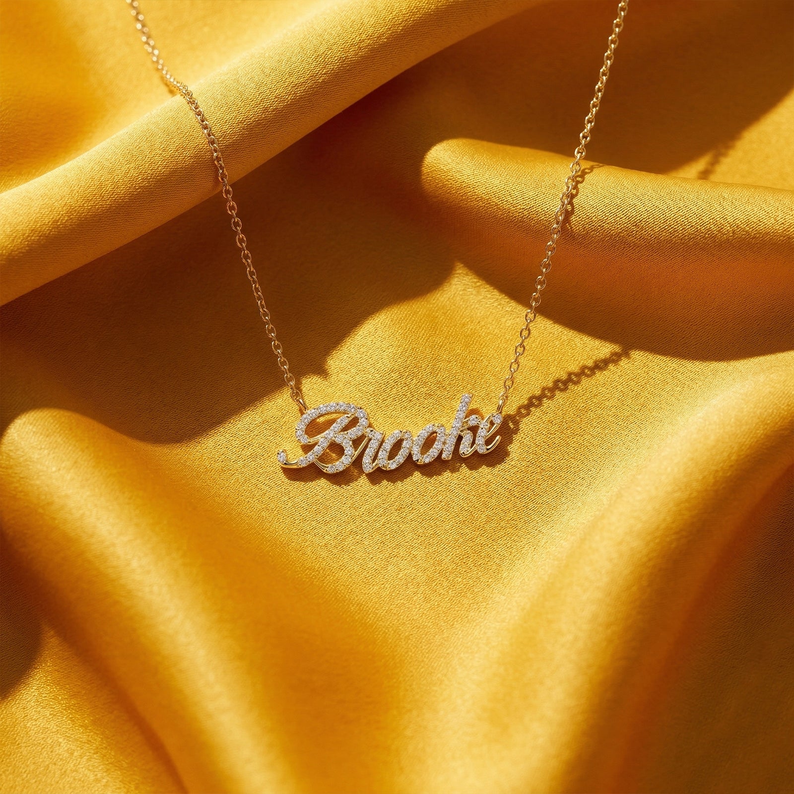 Custom 18K Gold Script Nameplate Diamond Necklace | Personalized Jewelry