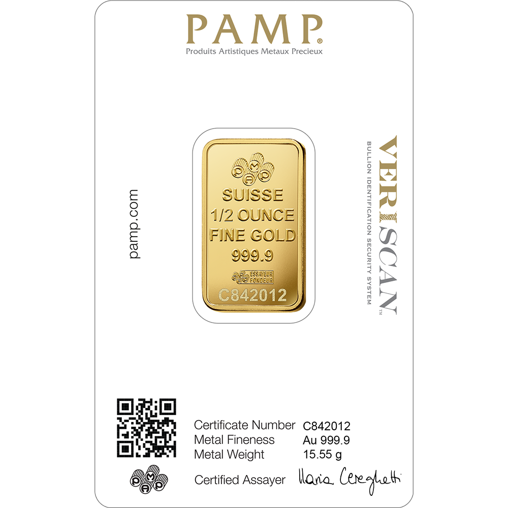 1/2 OUNCE SUISSE PAMP GOLD BAR – 24K (999.9) PURE GOLD – SEALED & CERTIFIED
