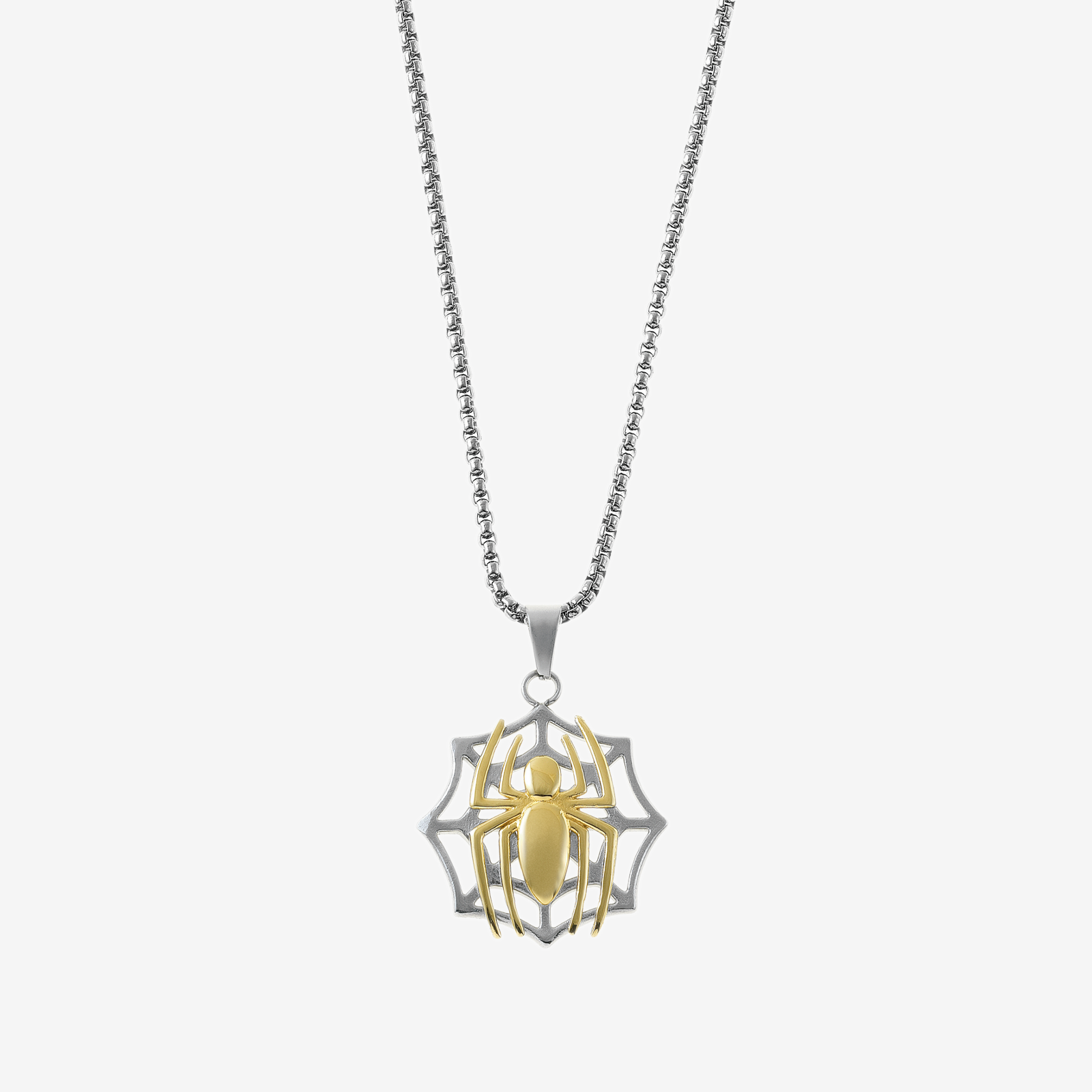 Spider Pendant on Web Necklace – Stainless Steel