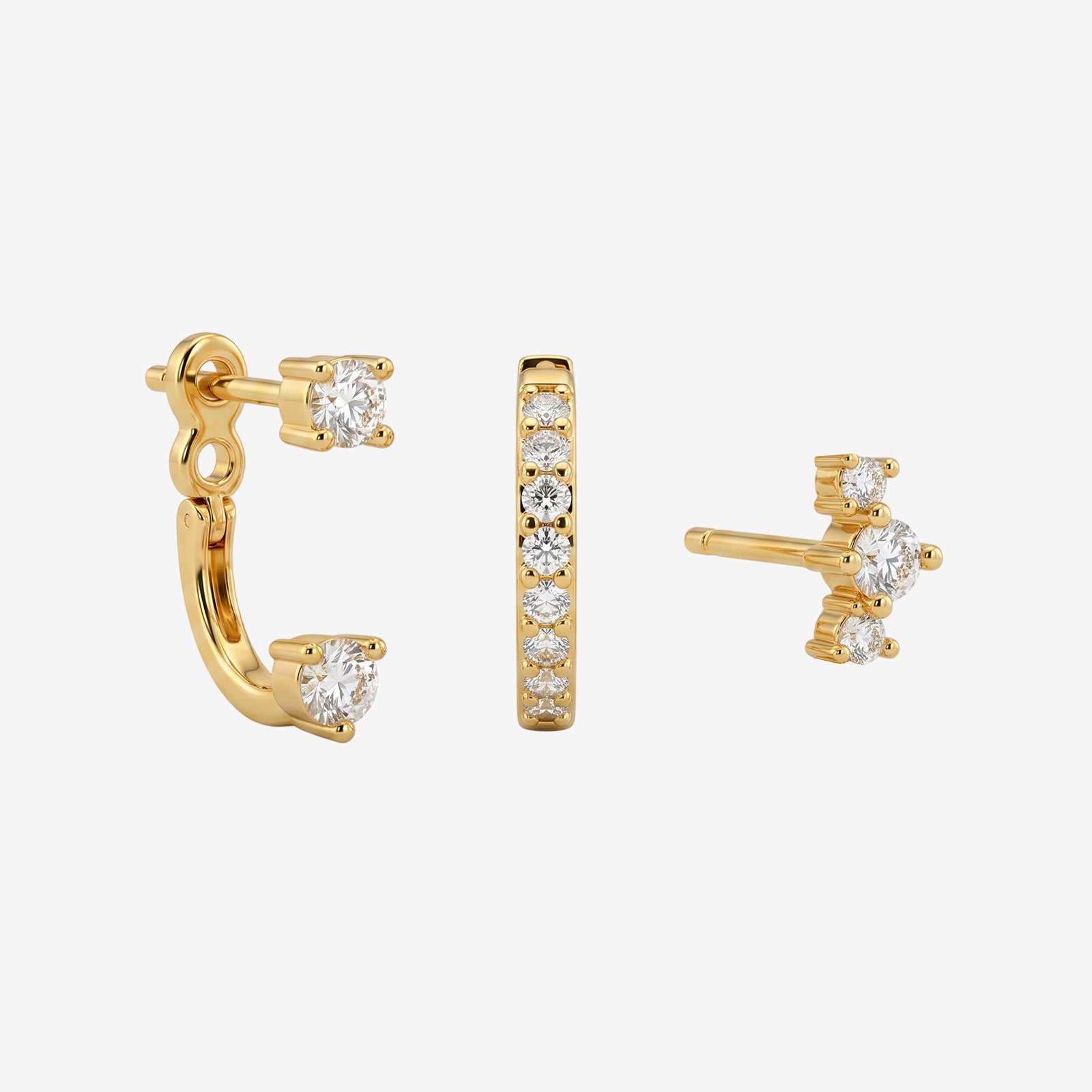 18K Gold Diamond Earstack Set | 3-Piece Curated Earring Trio