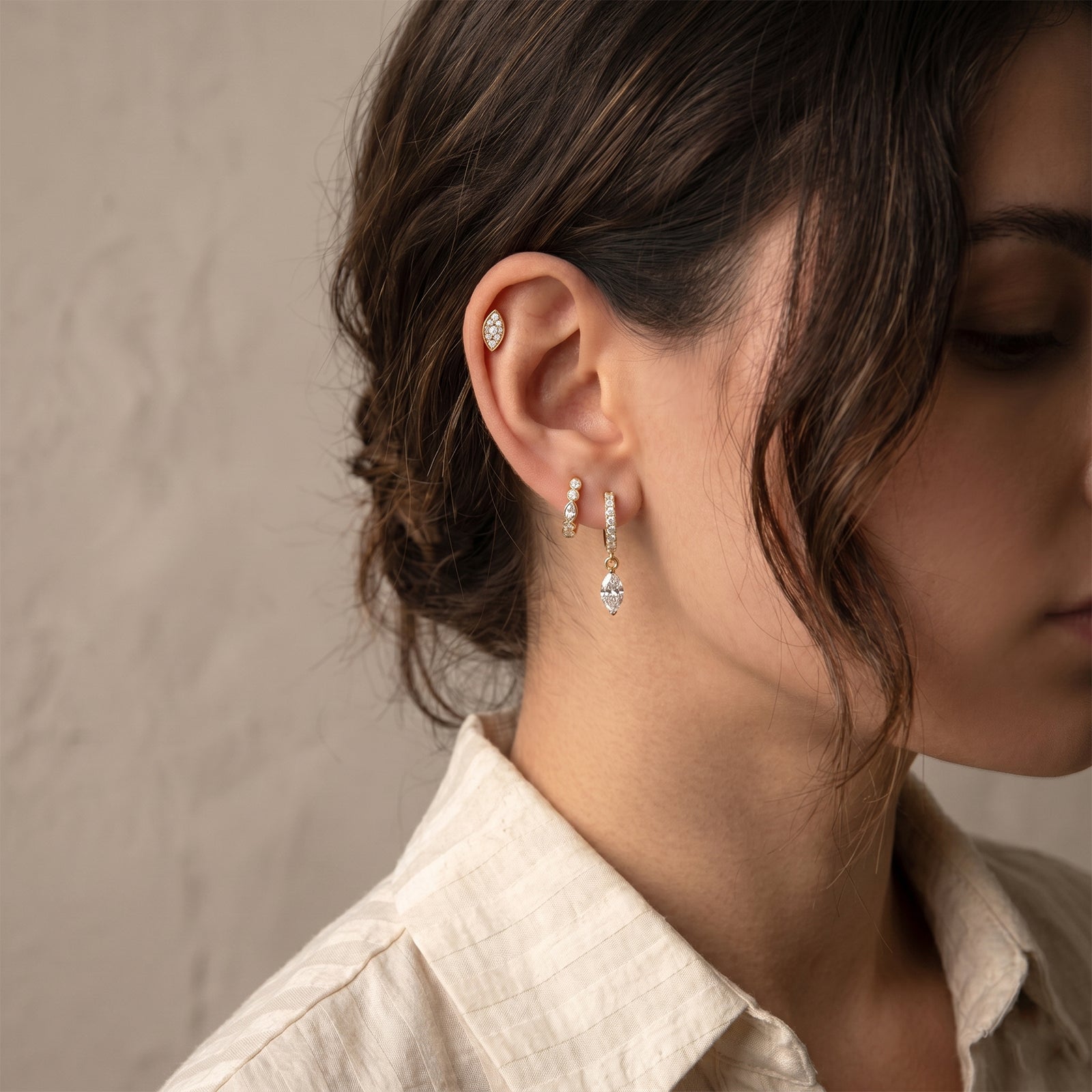 Celestial Marquise Diamond Earring Set | 18k Solid Gold Trio