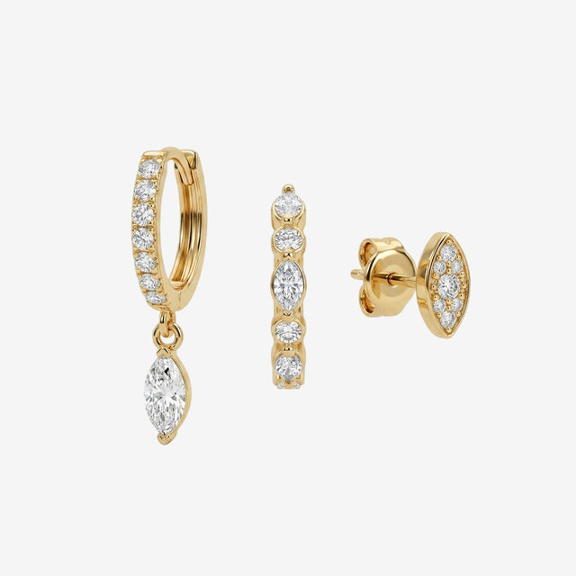 Celestial Marquise Diamond Earring Set | 18k Solid Gold Trio
