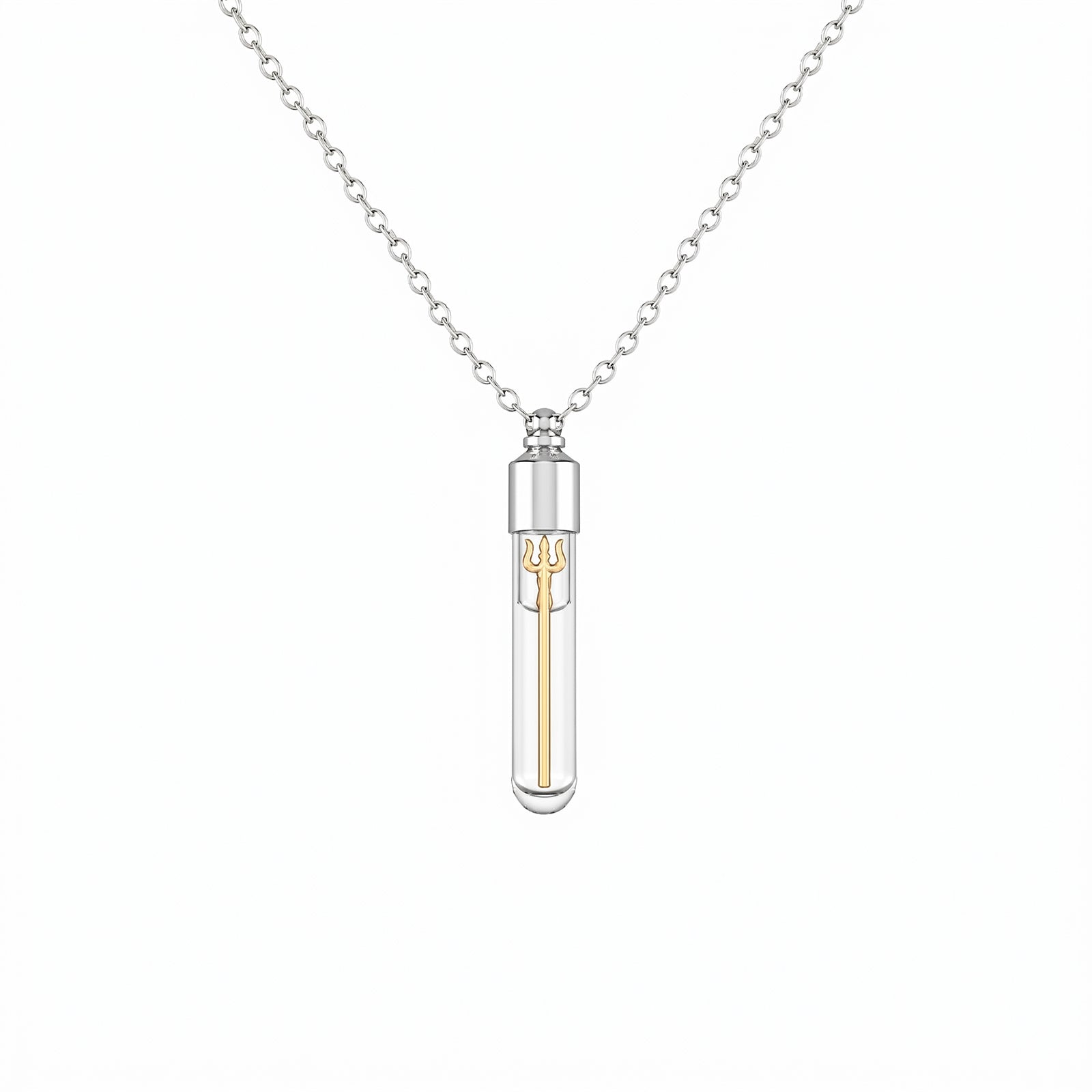 18K Gold Sacred Ganga Jal Pendant Necklace | Real Ganga Water & Trishul in Glass Vial