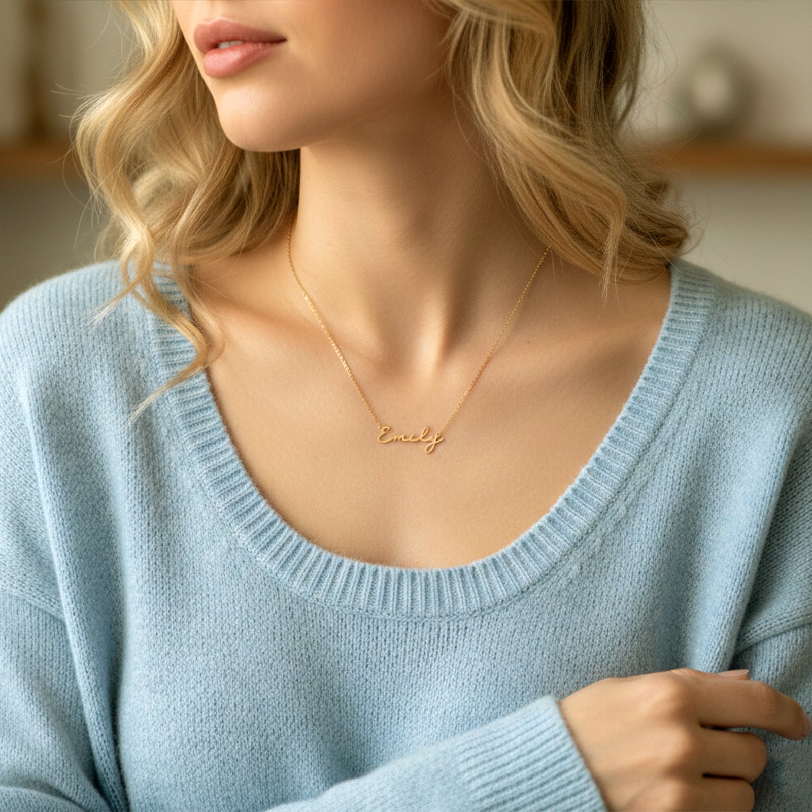 Personalized 18k Gold Name Necklace | Custom Script Pendant for Women