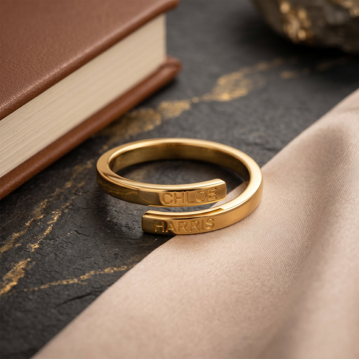 Custom 18K Gold Wrap Name Ring | Personalized Double Name Band