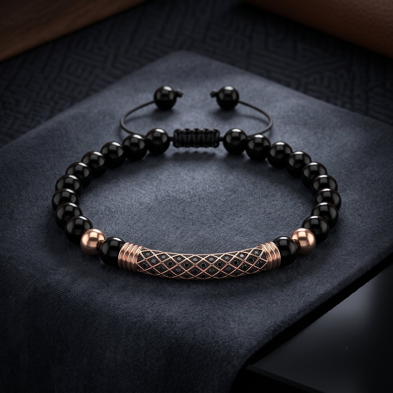 18K Gold & Black Spinel Onyx Bead Bracelet for Men | Handcrafted Luxury Macrame Bracelet