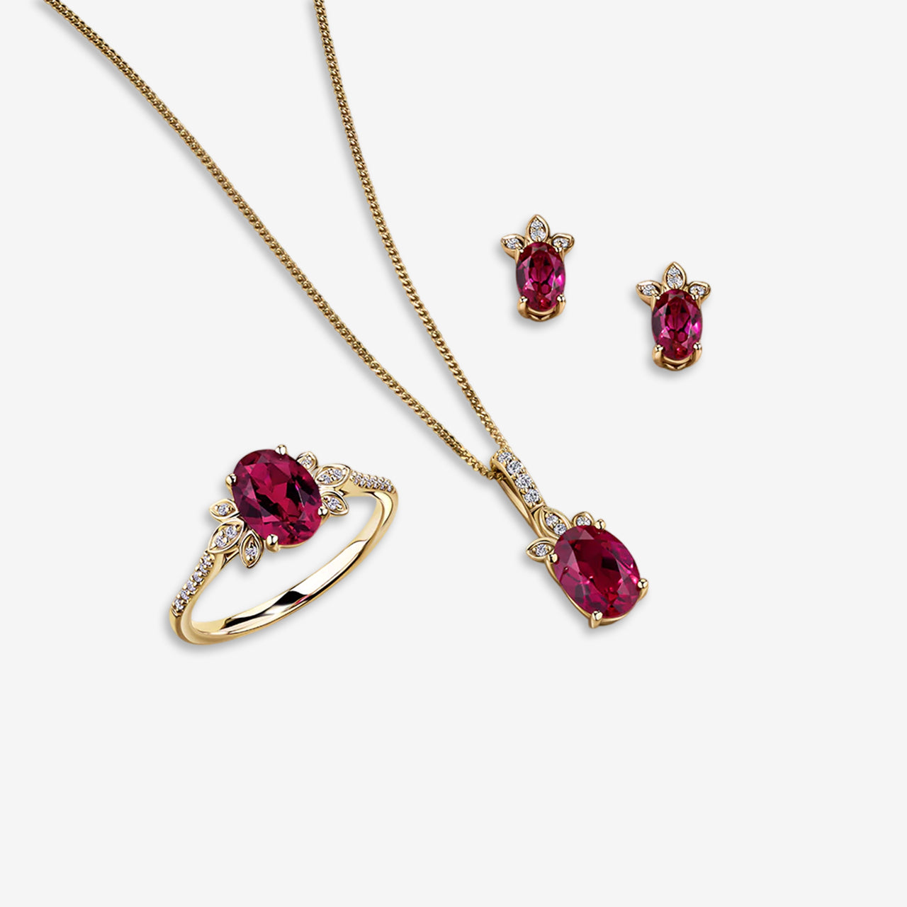 Elegant Birthstone Jewelry Set - Ruby & Diamond