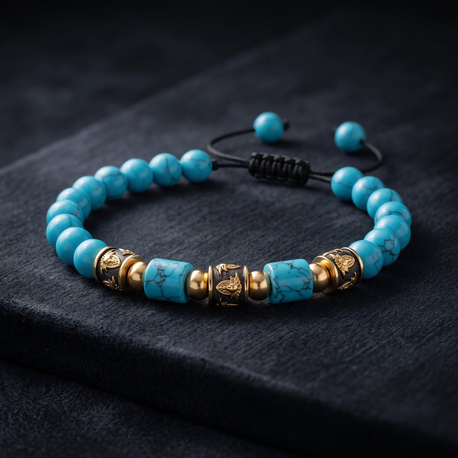 Men's 18K Gold & Turquoise Bead Bracelet | Handcrafted Luxury Cord Bracelet
