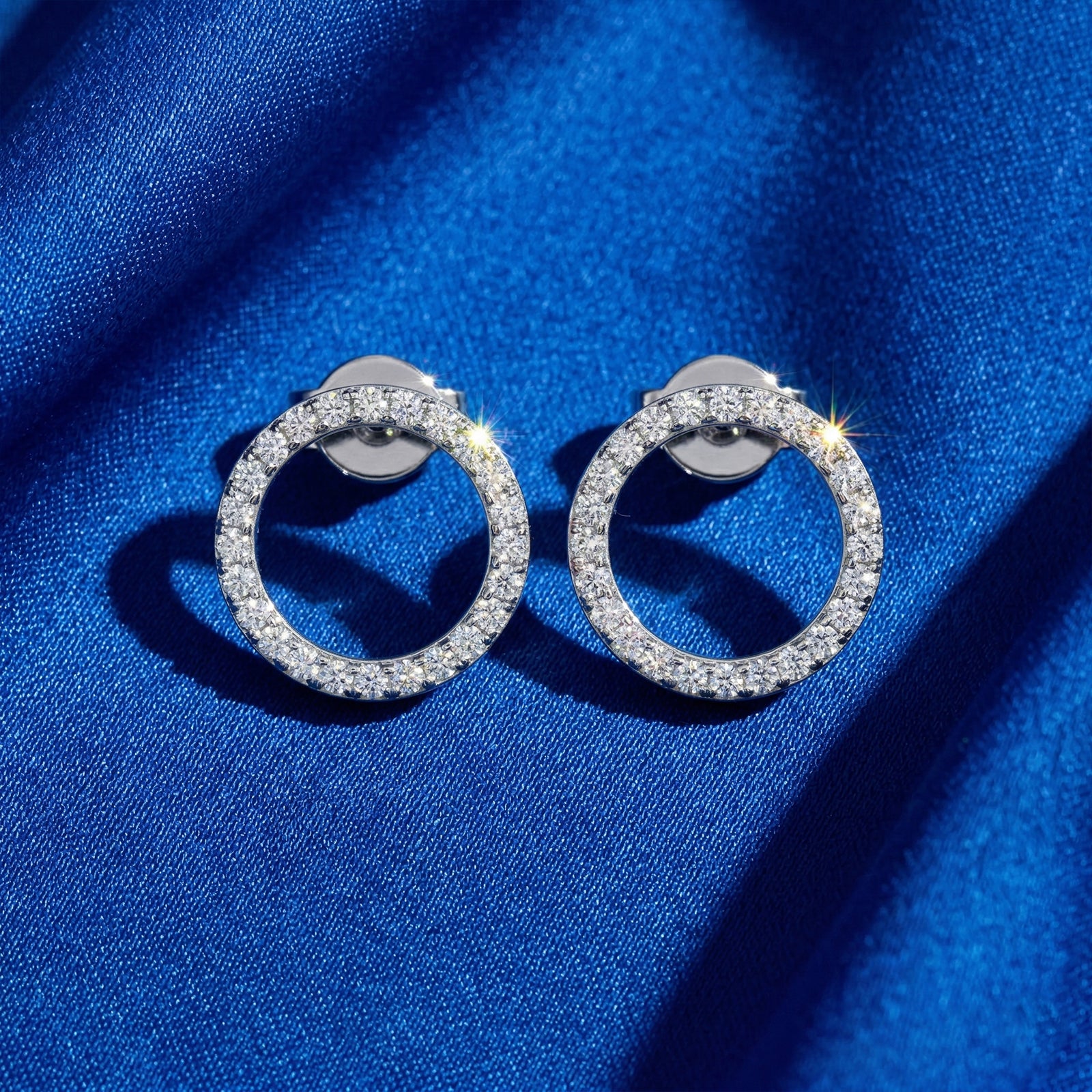 18k Gold Diamond Circle Stud Earrings | Open Halo Eternity Studs