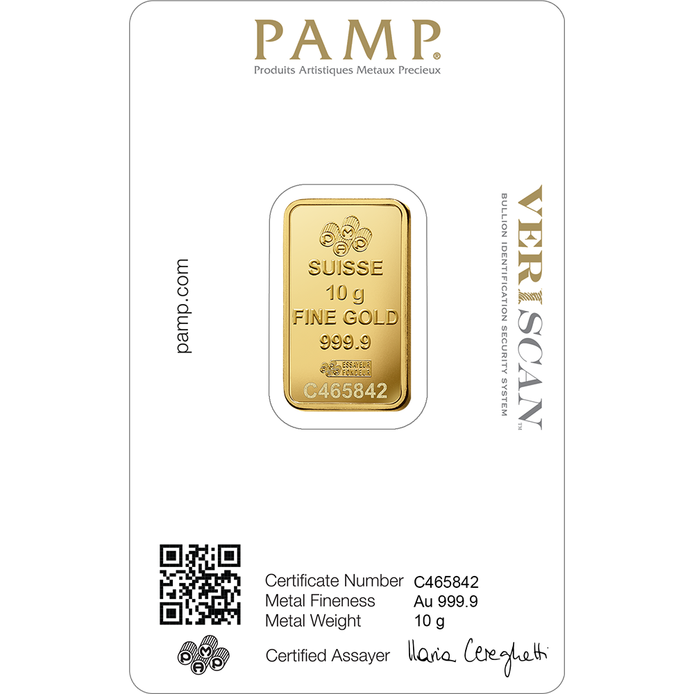 10g SUISSE PAMP GOLD BAR – 24K (999.9) PURE GOLD - SEALED & CERTIFIED