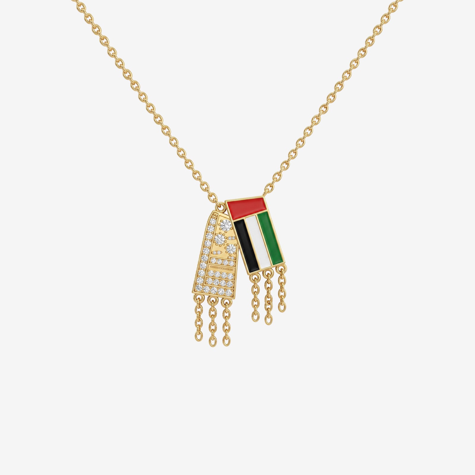 18k Gold UAE Flag Inspired Necklace | Diamond and Enamel Tribute to National Pride