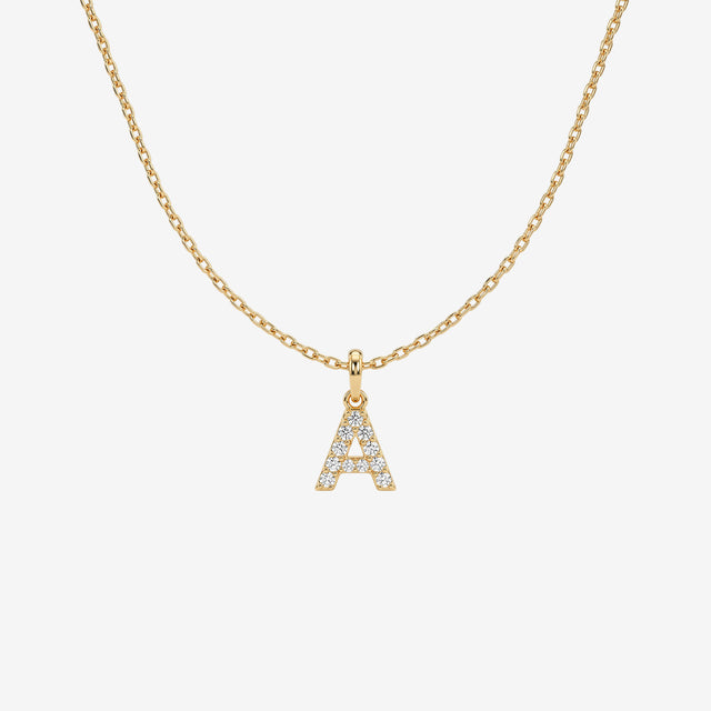 18k Gold Diamond Initial Pendant Necklace | Pave Custom Letter Pendant