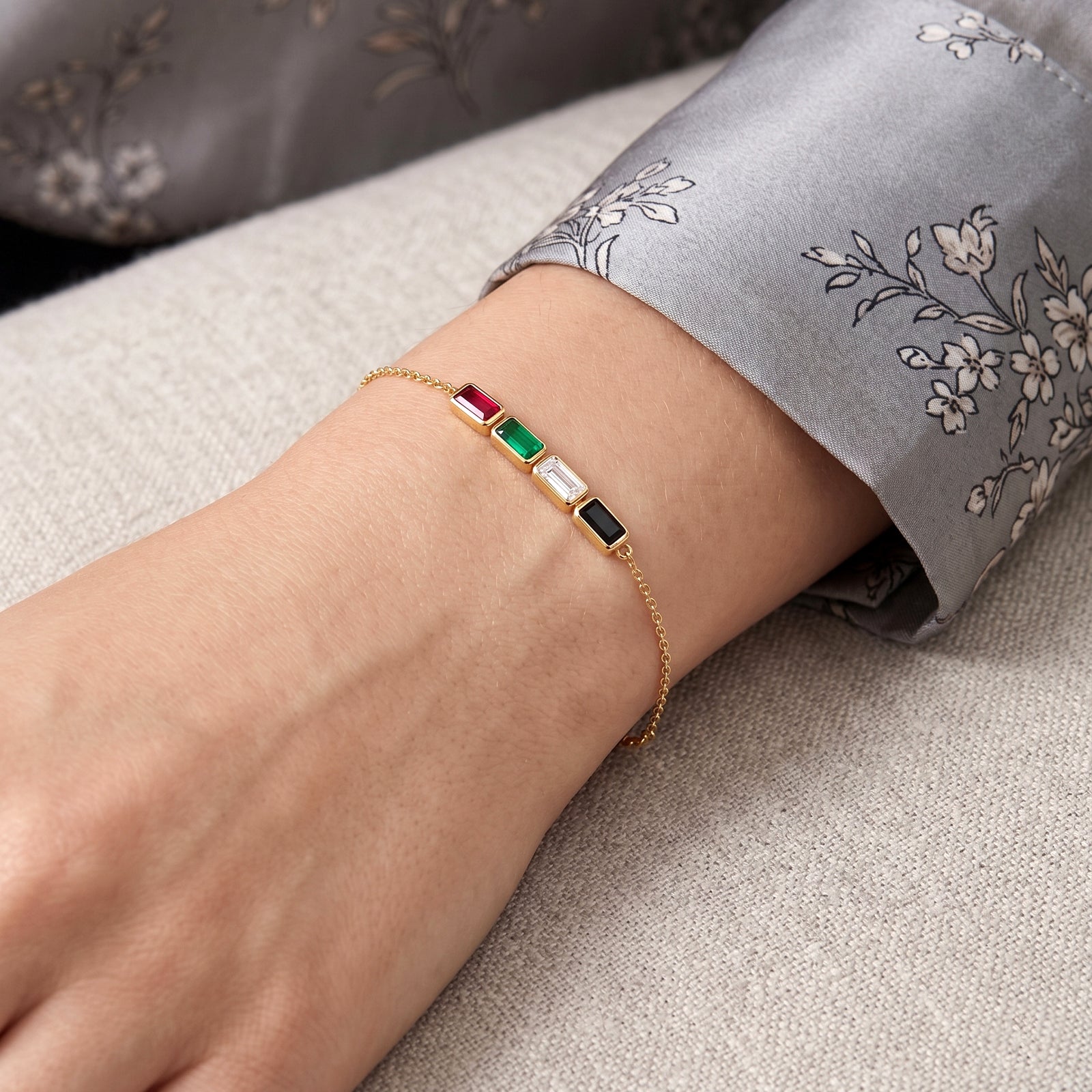 18K Gold UAE Flag Inspired Heritage Bracelet |  Baguette Gemstone Tribute Edition