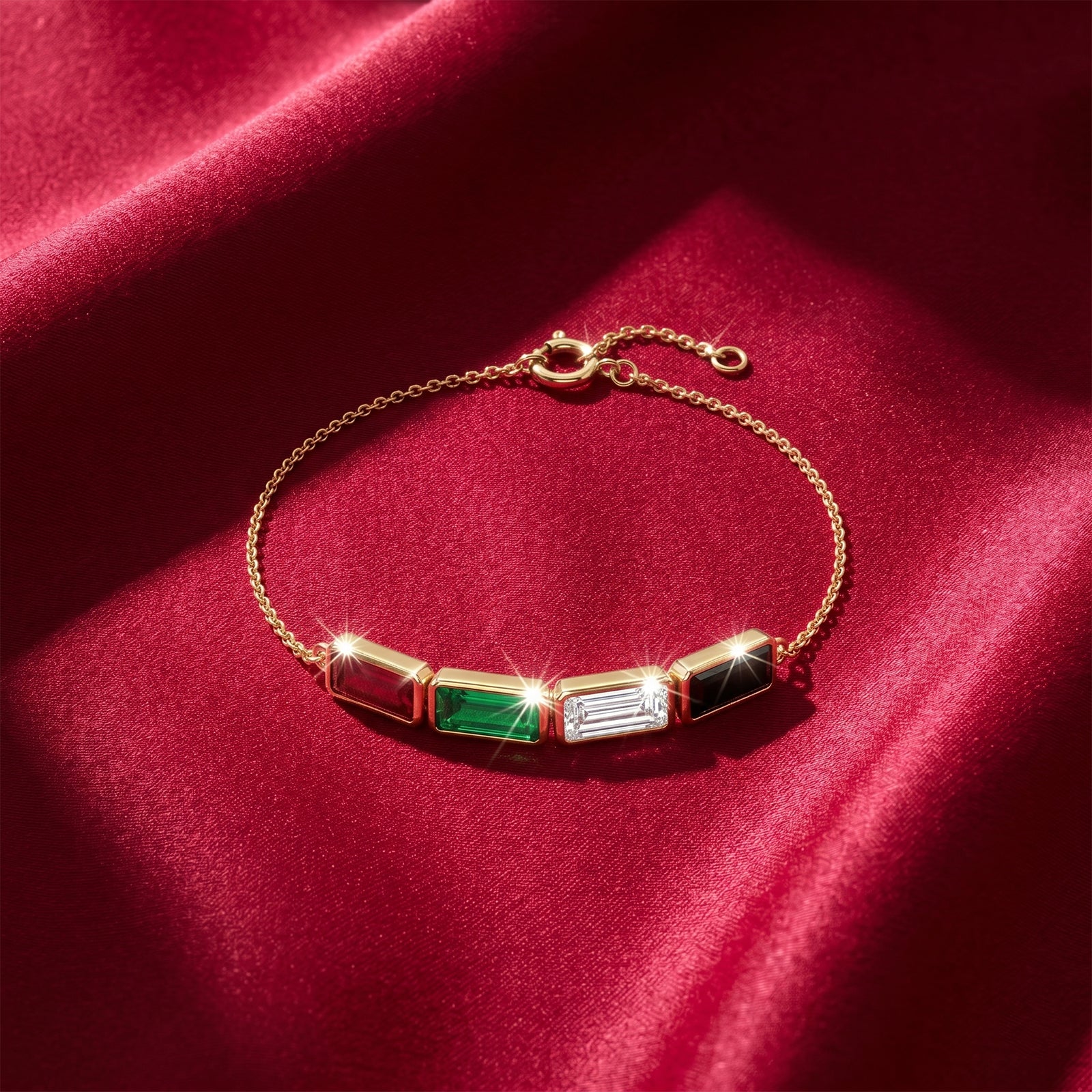 18K Gold UAE Flag Inspired Heritage Bracelet |  Baguette Gemstone Tribute Edition