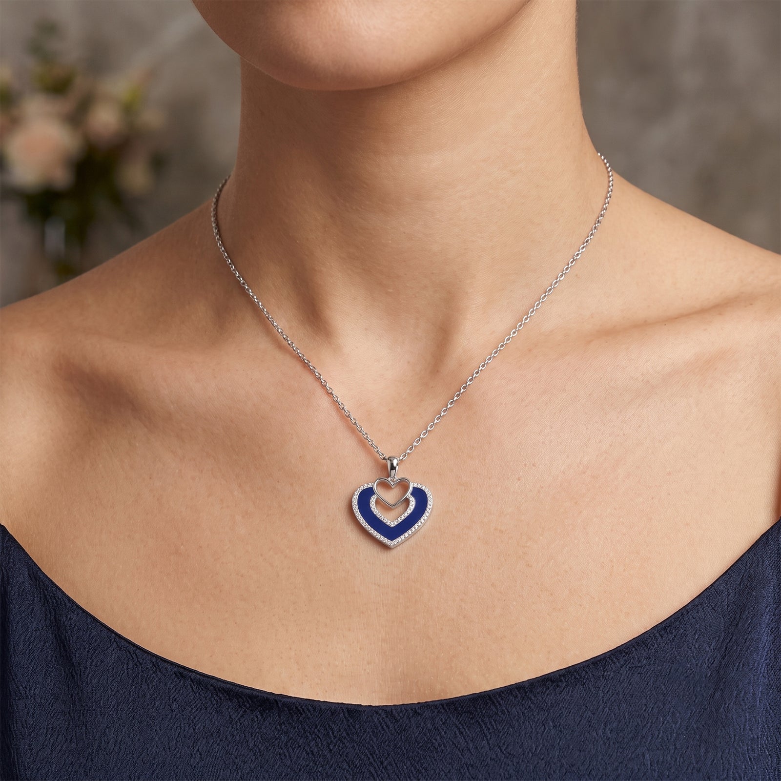 18K Gold Sapphire Blue Enamel Heart Pendant Necklace| DIVA X DIAN Collection