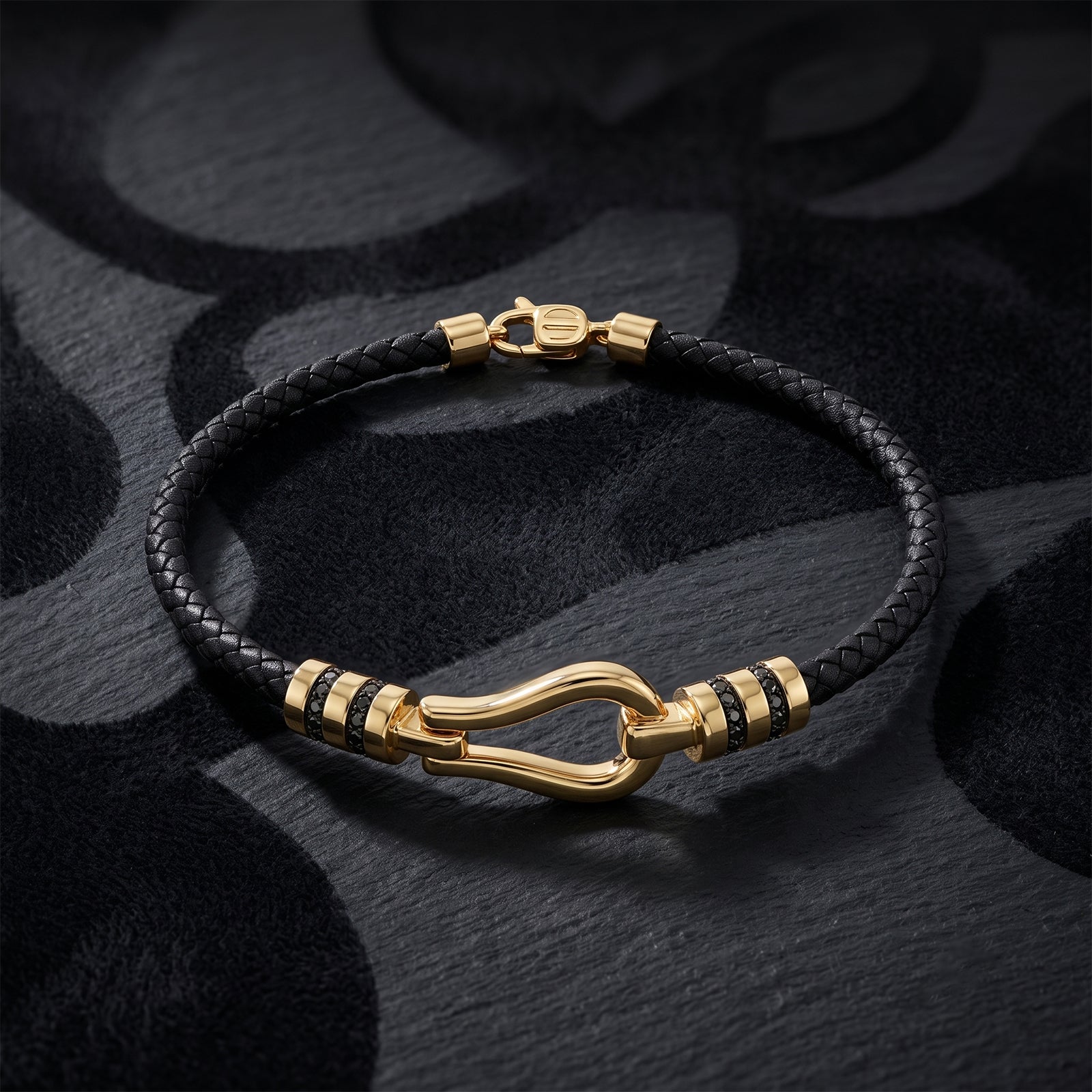 Men's 18k Yellow Gold & Black Spinel Shackle Woven Bracelet