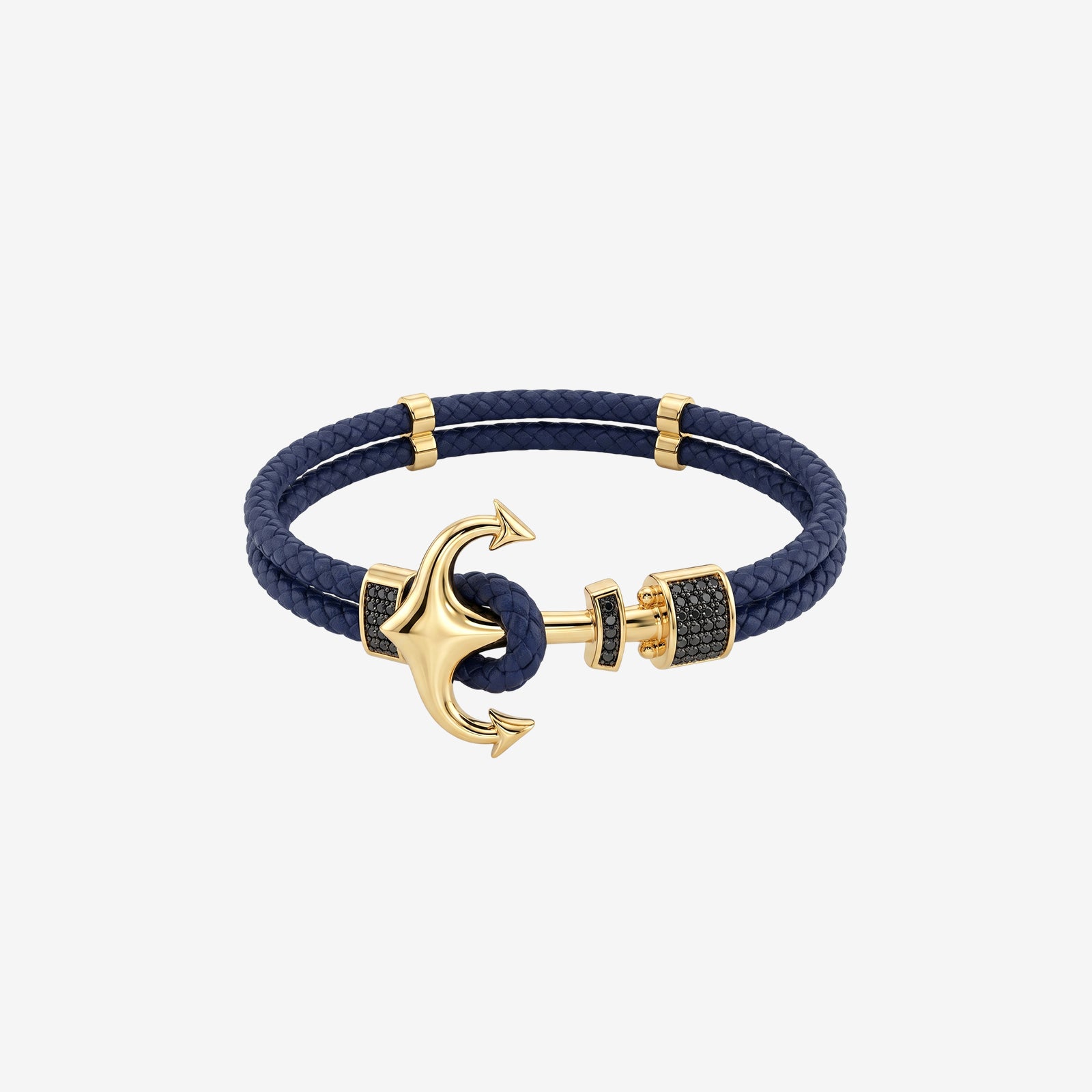18K Gold Premium Braided Leather Anchor Bracelet for Men | Fine Nautical Jewelry