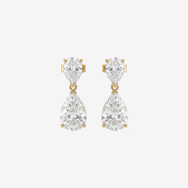 18k Gold Double Pear-Cut Diamond Drop Earrings | Handcrafted Luxury Dangles