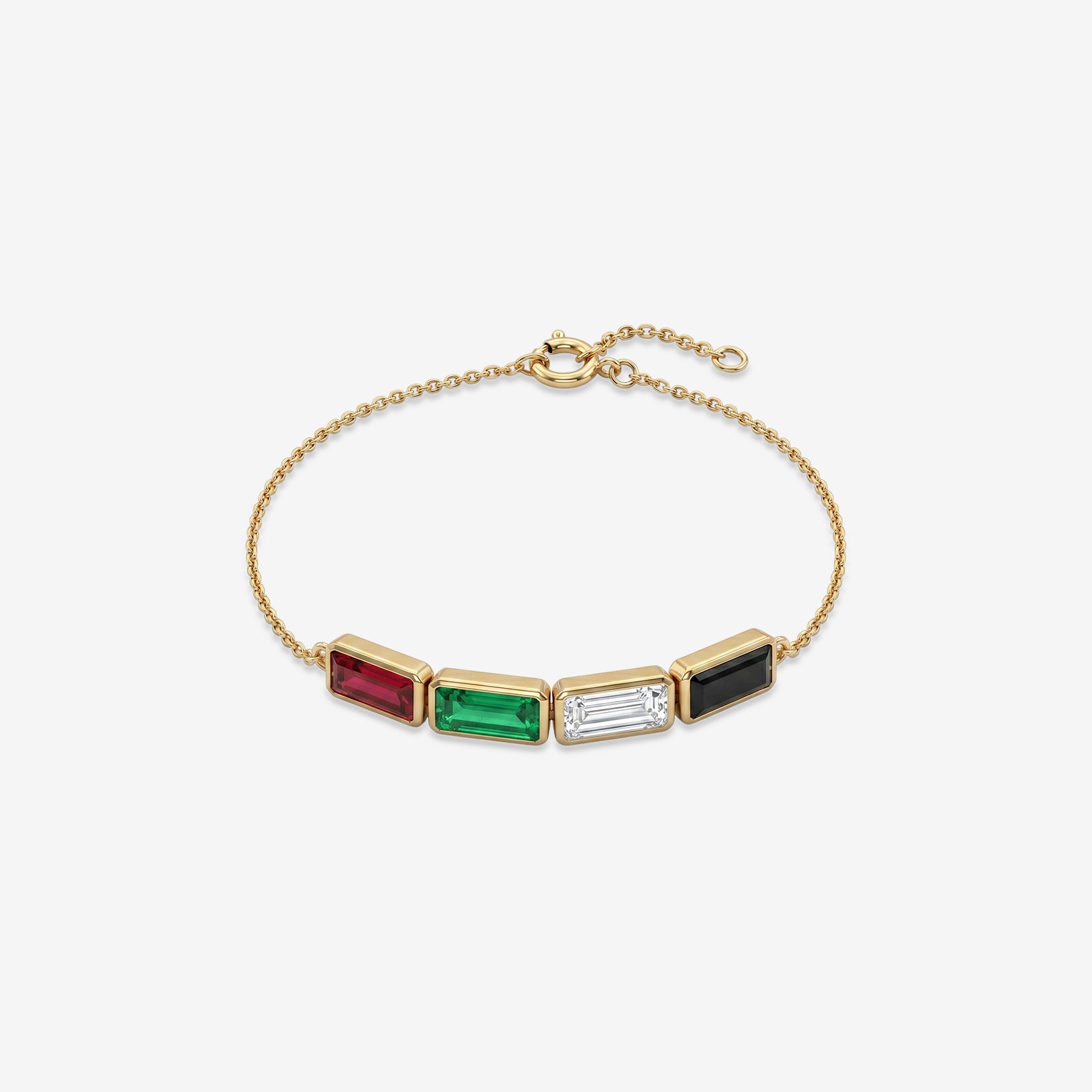 18K Gold UAE Flag Inspired Heritage Bracelet |  Baguette Gemstone Tribute Edition