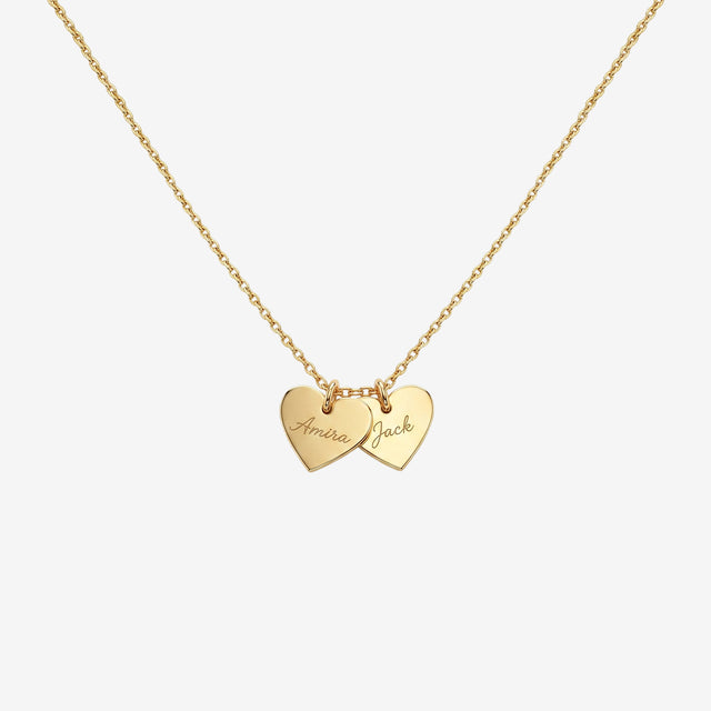 Personalized Double Heart Name Necklace in 18K Solid Gold | Engraved Fine Jewellery Gift
