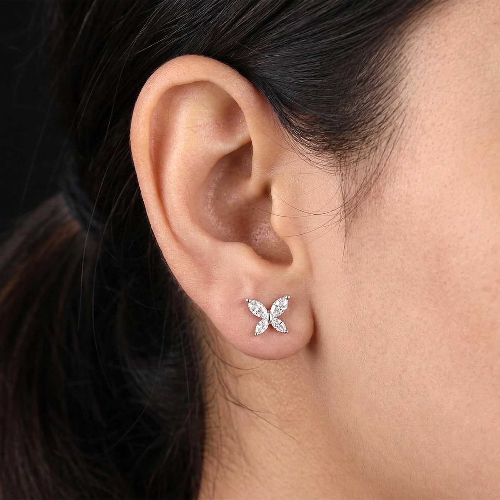 18k White Gold Marquise Diamond Butterfly Stud Earrings
