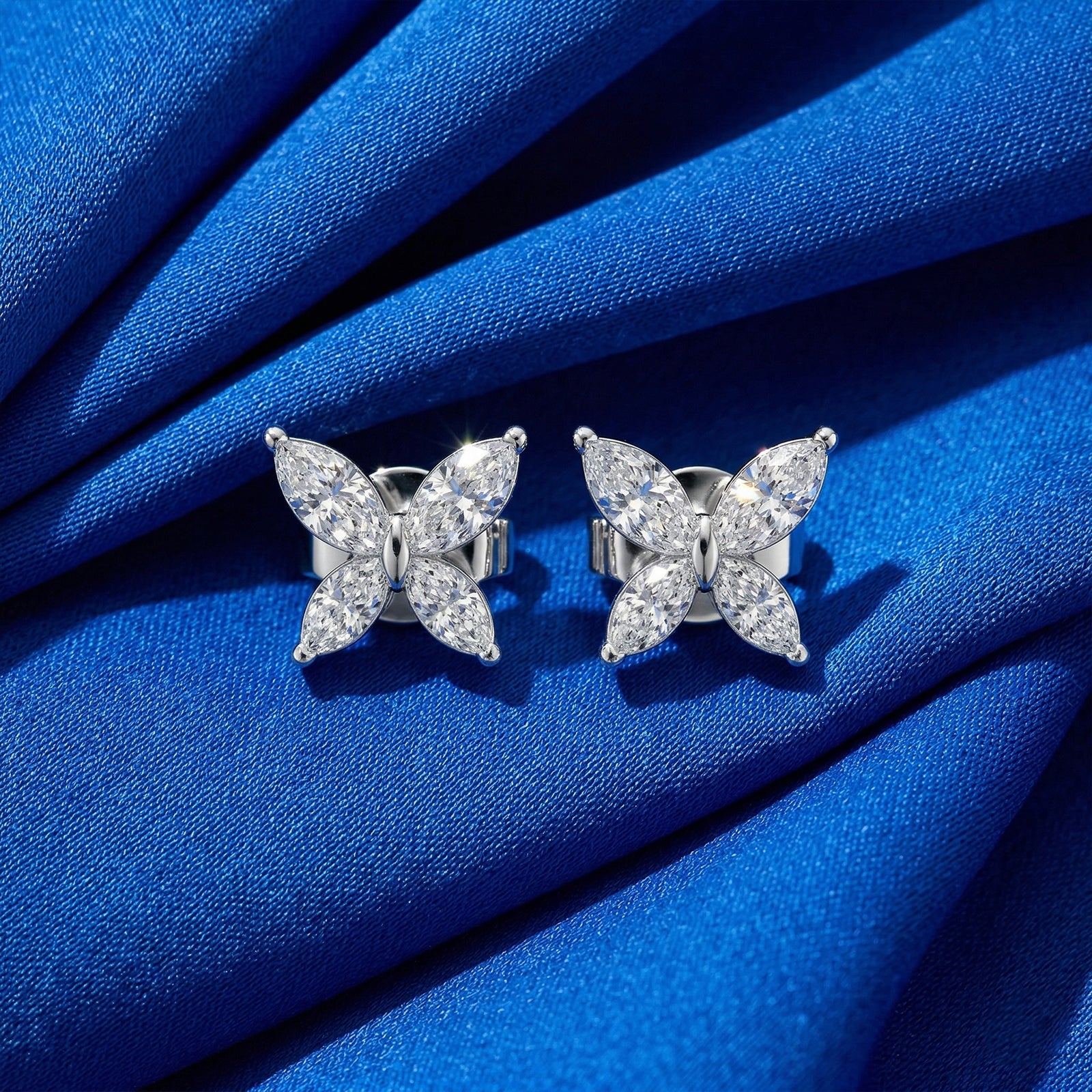 18k White Gold Marquise Diamond Butterfly Stud Earrings