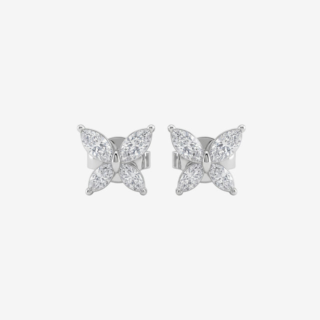 18k White Gold Marquise Diamond Butterfly Stud Earrings