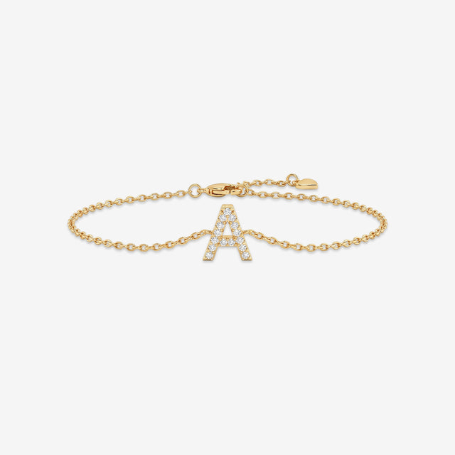 18k Gold Personalized Diamond Initial Letter Bracelet | Solid Gold Custom Name Jewelry