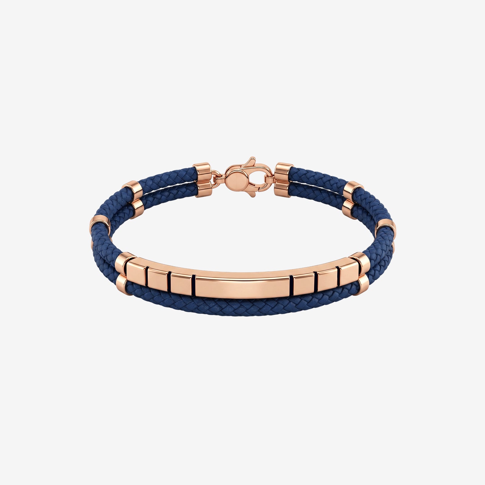 18K Rose Gold & Blue Braided Leather Men's Bracelet | Fine Designer Jewelry
